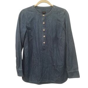 Talbots Blue Denim Embellished Popover Blouse Top Bling Buttons Sz S